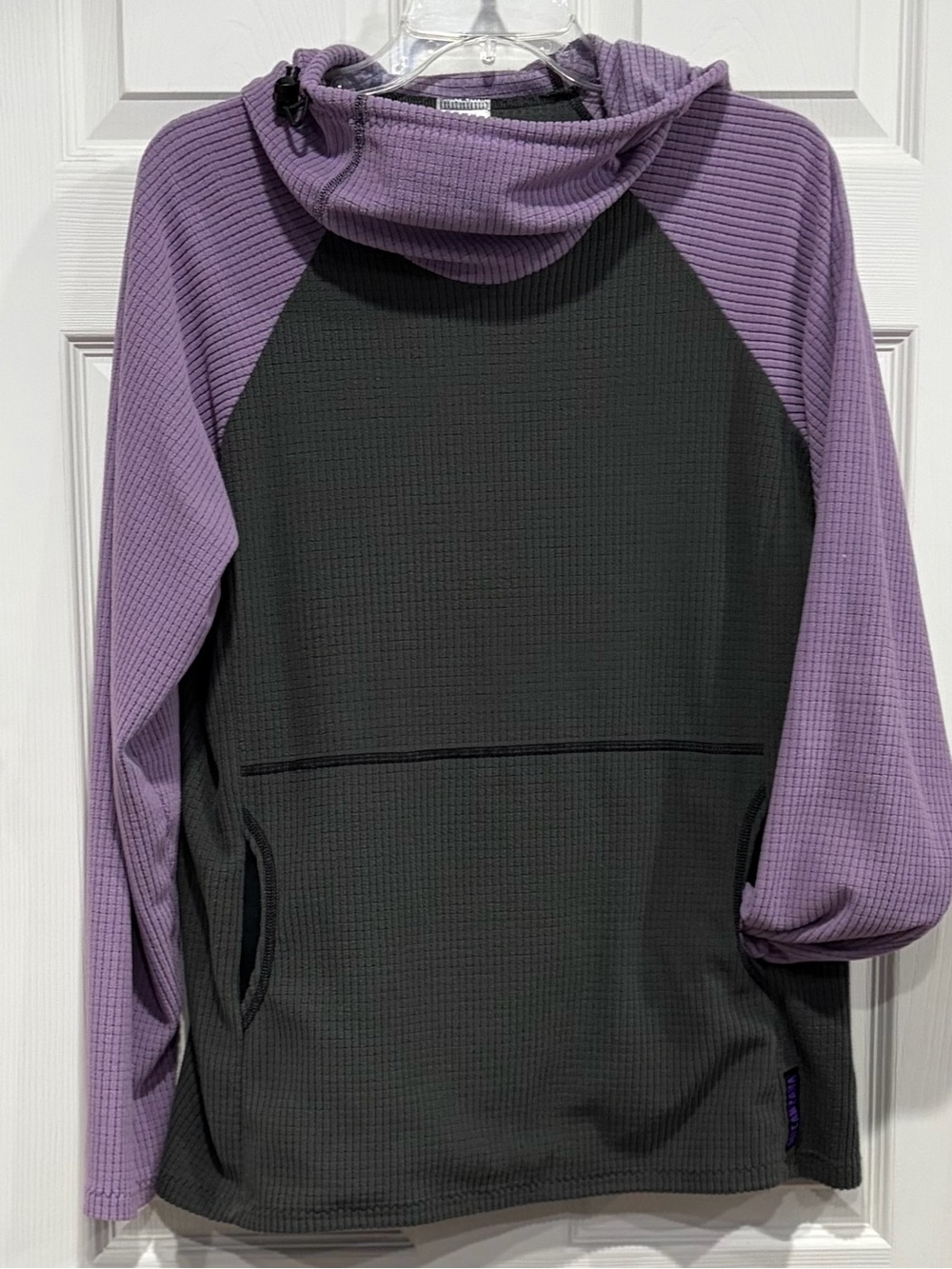 Melanzana Women’s Large Micro Grid Hoodie Purple Grey Jacket GUC Microgrid